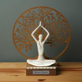Veraart Işıklı Kişiselleştirilebilir Hayat Ağacı Yoga Yapan Kadın Biblo Gece Lambası Dekoratif Obje Gold - 3