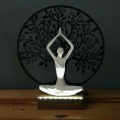 Veraart Işıklı Kişiselleştirilebilir Hayat Ağacı Yoga Yapan Kadın Biblo Gece Lambası Dekoratif Obje Siyah - 1