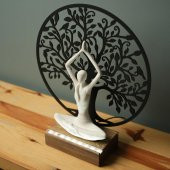 Veraart Işıklı Kişiselleştirilebilir Hayat Ağacı Yoga Yapan Kadın Biblo Gece Lambası Dekoratif Obje Siyah - 3
