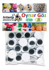 Oynar Göz Siyah 12 mm 50 li 1 Paket Oynayan Göz 8mm Hobi Tasarım Anasınıfı Kreş Etkinlik Elişi - 1