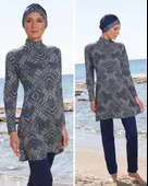 ESTİVA 23903 Lacivert Dijital Desenli Tam Boy Lycralı Tesettür Mayo thumbnail 1