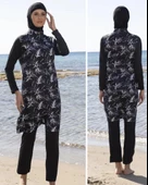 Estiva 23934 Siyah Lycra Jileli Dokuma Tesettür Mayo thumbnail 2