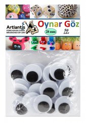Oynar Göz Siyah 28 mm 50 li 1 Paket Oynayan Göz 28mm Hobi Tasarım Anasınıfı Kreş Etkinlik Elişi - 1