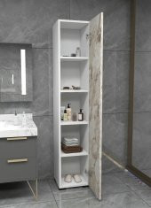 Tek Kapaklı 5 Raflı Mermer Desenli Çok Amaçlı Banyo Mutfak Kiler Dolabı tek kapılı Erzak Dolabı - 1