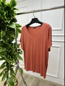 Kadın V Yaka Büyük Beden T-shirt 1486-23 - 1