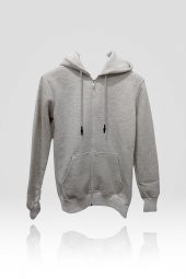 Unisex Gri Fermuarlı Kapşonlu Hırka - 1