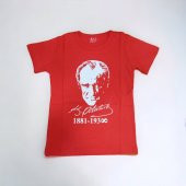 Çocuk Imzalı Kırmızı Atatürk Tişörtü imzalı Tişört - 1