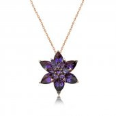 925 Ayar Gümüş Rose Mor Lotus Çiçeği Kolye thumbnail 1