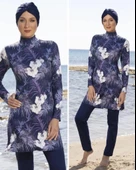 ESTİVA 23907 Lacivert Dijital Desenli Tam Boy Lycralı Tesettür Mayo thumbnail 1