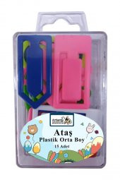 Plastik Ataş Orta Boy 4 cm 15 li 1 Paket Plastik Ataç Kalp Yıldız Dikdörtgen Şekilli Ataç 1 Paket - 1