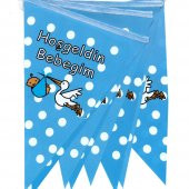 Hoşgeldin Bebeğim Temalı Üçgen Flama Bayrak Süs - Mavi - 2