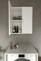 AZZURİ HOME Çamaşır Makinesi Üstü Dolap Banyo Asma Havlu Dolabı Deterjan Dolabı - 2