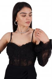 Siyah Straplez Yırtmaçlı Abiye Elbise - 4