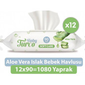 Baby Turco Softcare Aloe Vera 90 Yaprak 12'Li Paket Islak Bebek Havlusu - 1