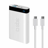 Sbs İntelligent Fast Charge 10.000mAh 2xUsbA + Type-C Çıkışlı Led Göstergeli 2M Type-C to Type-C Kablolu Powerbank Beyaz - 1