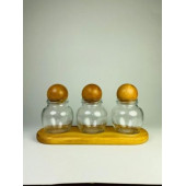 Ahşap Top Kapaklı Cam Kavanoz  ( 3 lü Set ) - 1