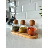 Ahşap Top Kapaklı Cam Kavanoz  ( 3 lü Set ) - 3