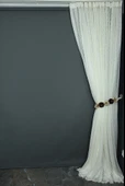 KOZA MODEL KREM RENK TEK KANAT Hazır dikilmiş Pileli Fon Perde 300*260 cm thumbnail 6