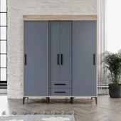 Afilli İzmir Sürgülü 2 Çekmeceli Kapaklı Dolap Flora Antrasit MDF - 1