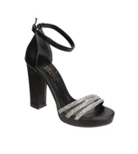 YAZKIŞ Kadın Siyah Beyaz Krem Taşlı 3 Bantlı 11cm Kalın Platform Topuklu Düğün Nişan Abiye Ayakkabı thumbnail 1