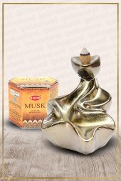 Geri Akışlı Şelale Temalı Bronz Tütsülük No:1 ve Musk Konik Tütsü 40 Adet - 1