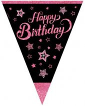 FLAMA ÜÇGEN BAYRAK PINK STARS HAPPY BIRTHDAY 1 ADET - 1