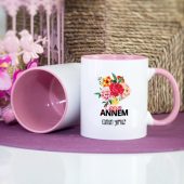 Kişiye Özel Pembe Renkli Klasik Anne Sözlü Kupa Bardak thumbnail 2
