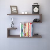 Nur Mobilya 2li Dekoratif Duvar Rafı Ceviz - 1