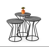 Kum Saati Metal Yuvarlak 3 lü Zigon Sehpa - 3