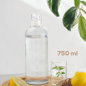 Porsima 2407 Borosilikat Cam Su Şişesi - Su İçme Saatli Dereceli Matara Suluk - Şeffaf 750 mL - 1