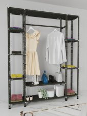 Rafburada® Siyah Renk Metal Açık Gardırop 31x155x200 - 1