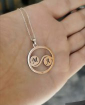 Kişiye Özel Harfli Aşk Çemberi Kadın Hediyelik Gümüş Kolye - 1