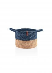The Mia SPT0038 Jutte Kulplu Yuvarlak Sepet Bambu Lacivert 25x20 CM - 2