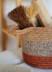 The Mia SPT0039 Jutte Kulplu Yuvarlak Sepet Bambu Kiremit 25x20 CM - 5