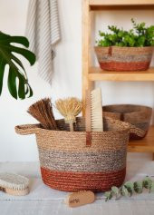 The Mia SPT0039 Jutte Kulplu Yuvarlak Sepet Bambu Kiremit 25x20 CM - 1
