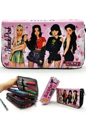 Kalem Kutusu Black Pink Organizer Kalemkutu Vegan Deri Üç Bölmeli Kalemlik-Siyah thumbnail 1