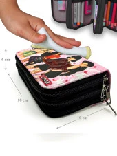 Kalem Kutusu Black Pink Organizer Kalemkutu Vegan Deri Üç Bölmeli Kalemlik-Siyah thumbnail 6