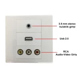 Rca audio -video + usb + 3.5mm stereo duvar tipi priz - 3