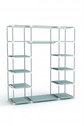 beyazpazar Bez Dolap Plastik Profilli 12 Raf + 60cm Askı Portatif Dolap GRİ - 2