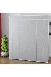 beyazpazar Bez Dolap Plastik Profilli 12 Raf + 60cm Askı Portatif Dolap GRİ - 3