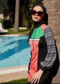 Tesettür Mayo - Çizgili Spor Pembe - 2