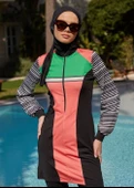 Tesettür Mayo - Çizgili Spor Pembe - 1