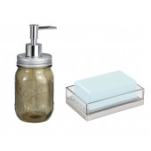 ZBOSP-C387 KAHVERENGİ CAM SIVI SABUNLUK VE AKRİLİK SABUNLUK 2 Lİ BANYO SETİ - 1