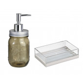ZBOSP-C387 KAHVERENGİ CAM SIVI SABUNLUK VE AKRİLİK SABUNLUK 2 Lİ BANYO SETİ - 2