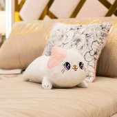 50 cm Beyaz / Pembe Kedi Peluş Oyuncak - 3