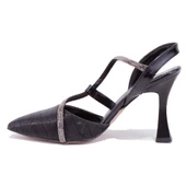 Dagoster DZA07-396155 Siyah Simli Abiye Topuklu Kadın Ayakkabı - 3