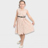 Yeni Model Çiçek Desenli Krem Renk Elbise - 1