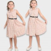 Yeni Model Çiçek Desenli Krem Renk Elbise - 2