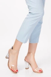 MERVE BAŞ Kadın Altın Şeffaf Kalın Topuklu Abiye Ayakkabı - 2