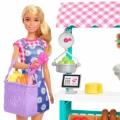 Barbie Çiftçi Pazarı Oyun Seti Barbie Bebek Pazar Tezgahı Kasa Sebzeler Ekmek Peynir Ve Çiçekleriyle - 2